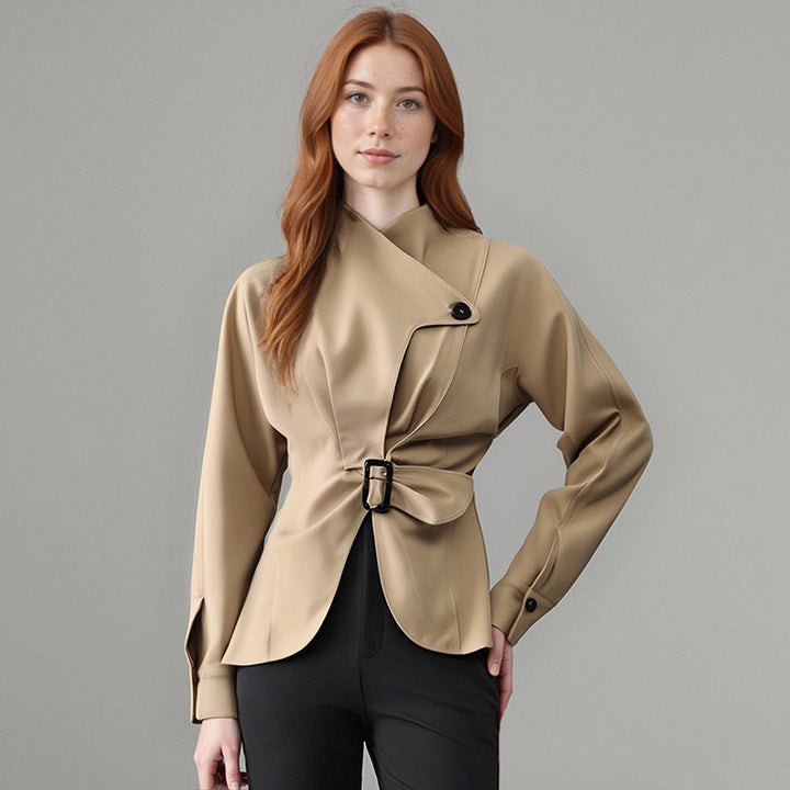 asymmetric belted jacket with sculpted neckline – CAMILA