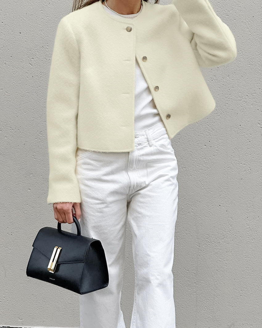 cropped wool jacket with round neckline – CELINE