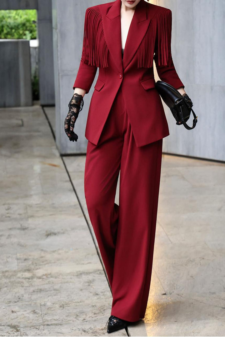 structured blazer suit with statement fringe – RAVEN