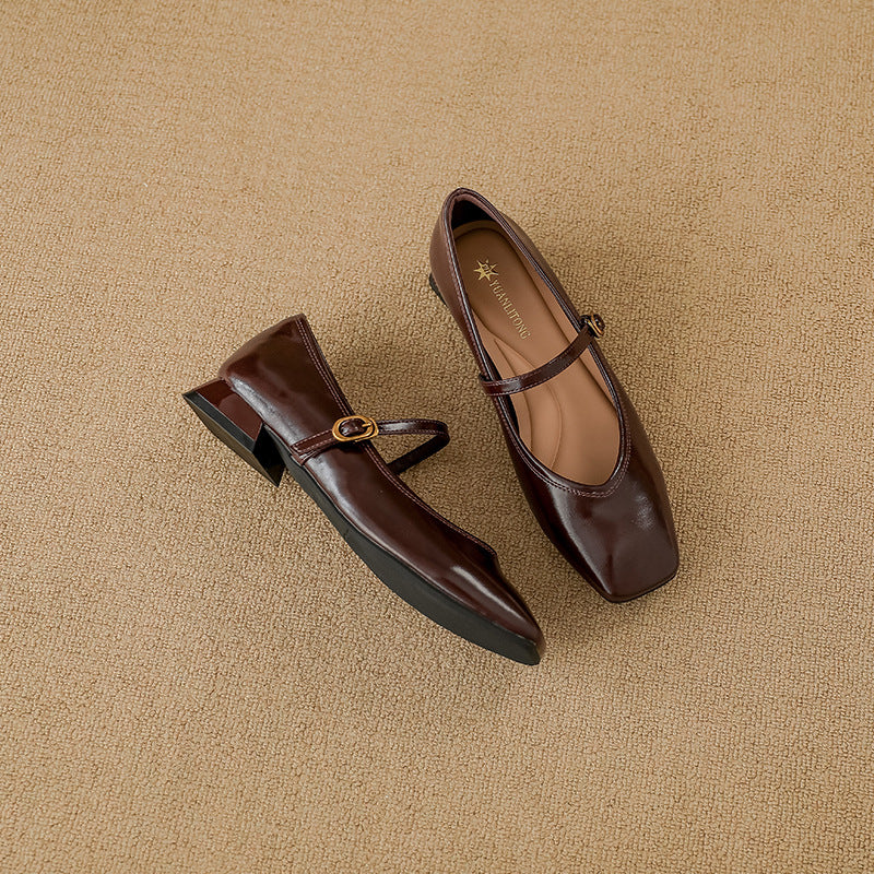 square-toe mary jane flats with low heel - CLARANQI