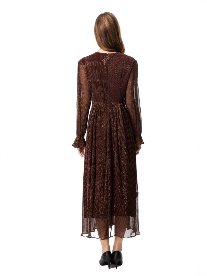 فستان شيفون معدني مطوي مع خصر ملفوف – أديليا