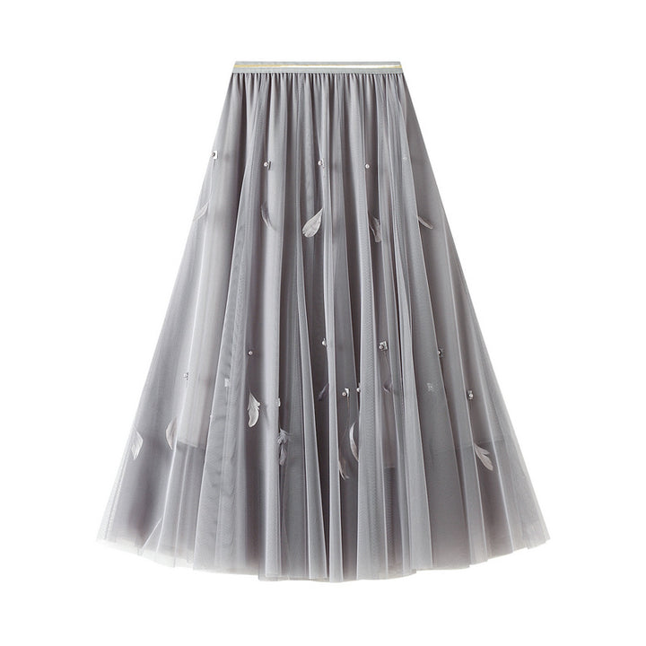 double-layer tulle skirt with beaded feather accents – AURORA
