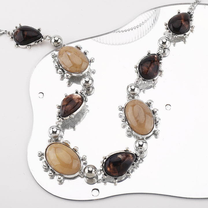 gemstone statement necklace with silver accents - NOURALIX