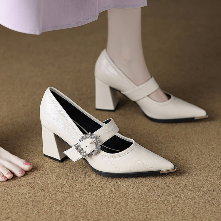 pointed-toe block heels with crystal buckle - VIVIANDA
