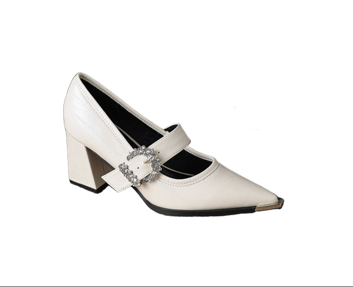 pointed-toe block heels with crystal buckle - VIVIANDA