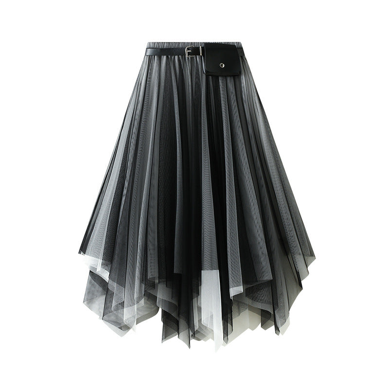 layered asymmetrical tulle skirt with waist belt – VIOLETTE