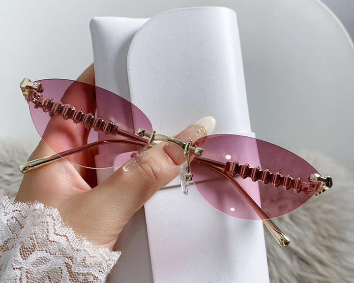 rimless cat-eye sunglasses with gold studded temples – ASTRIDI