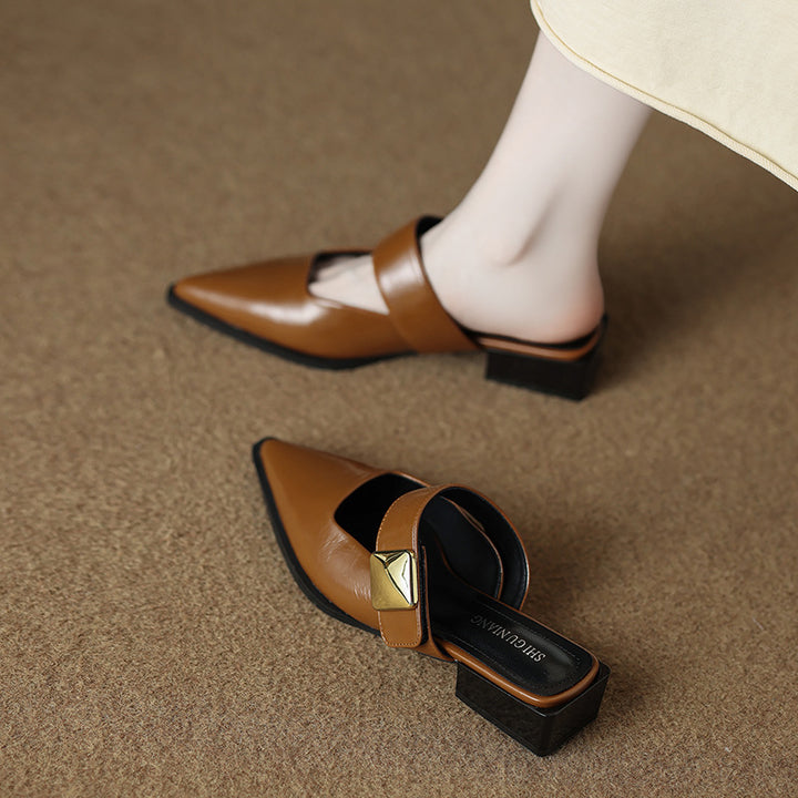 pointed-toe mule with wide strap & gold buckle – VERAXUL