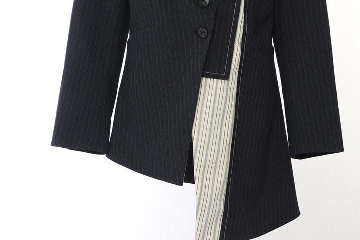 Asymmetric pinstripe blazer with contrast panel – MILLLA