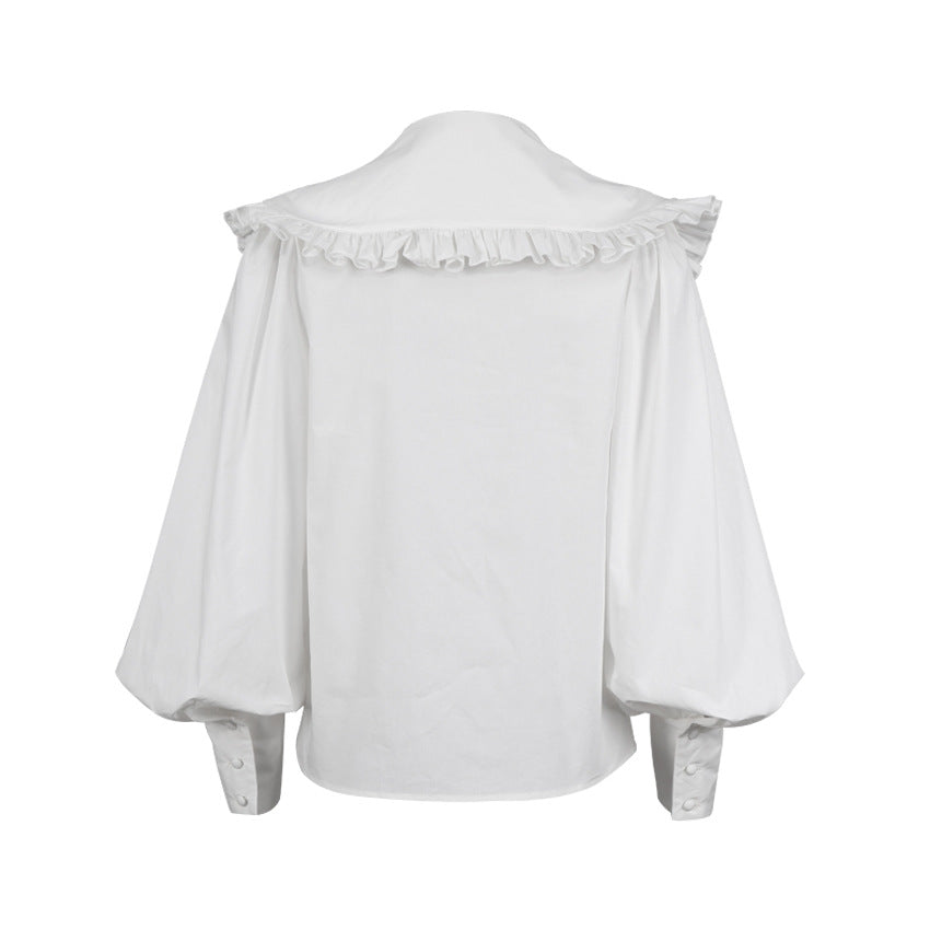 puff-sleeve blouse with oversized ruffled collar – ELARA