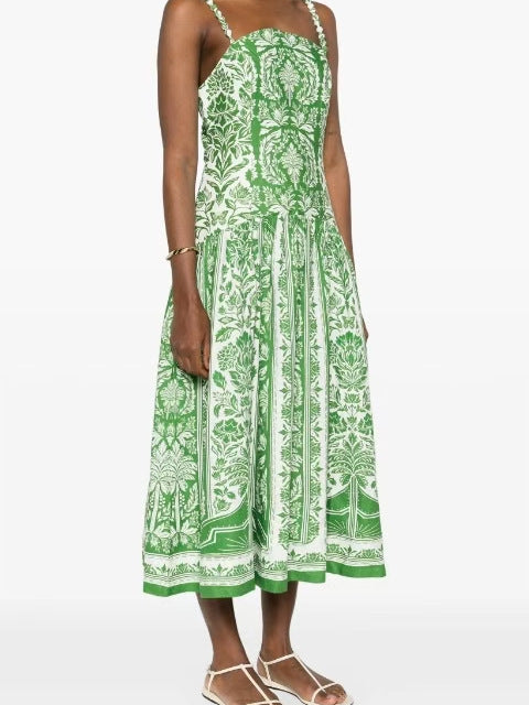 فستان ميدي مطبوع بأشرطة مضفرة – ايسلالكي