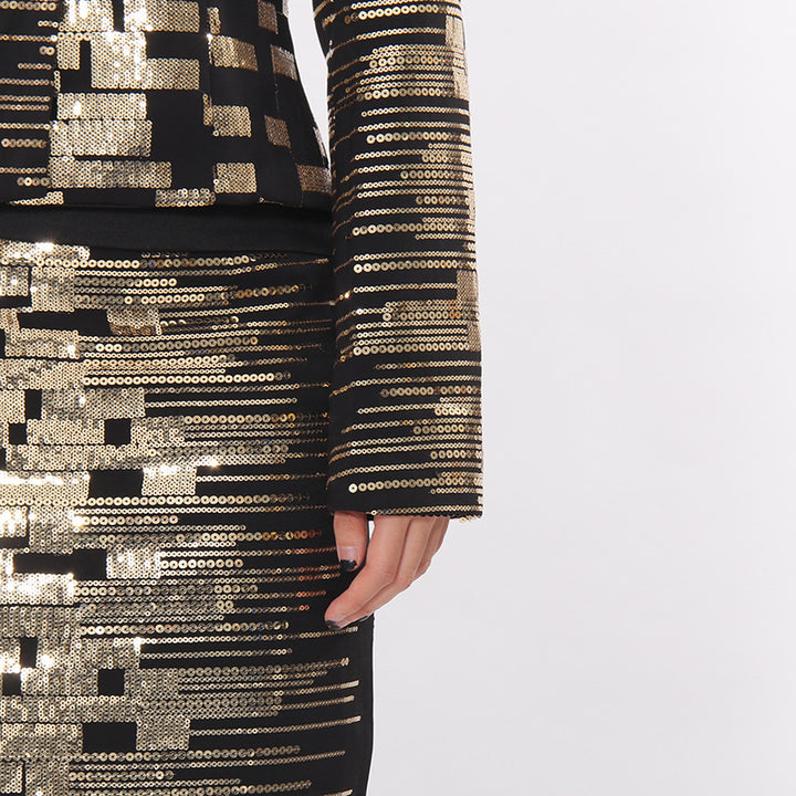 Tailored jacquard blazer & pencil skirt set with metallic geometric pattern – AURORA