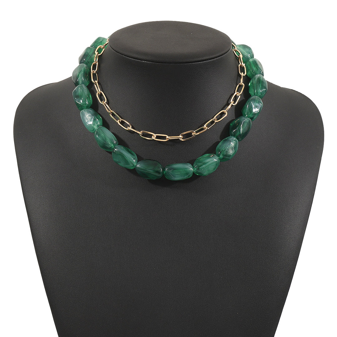 beaded stone necklace with gold chain detail - LUNABU