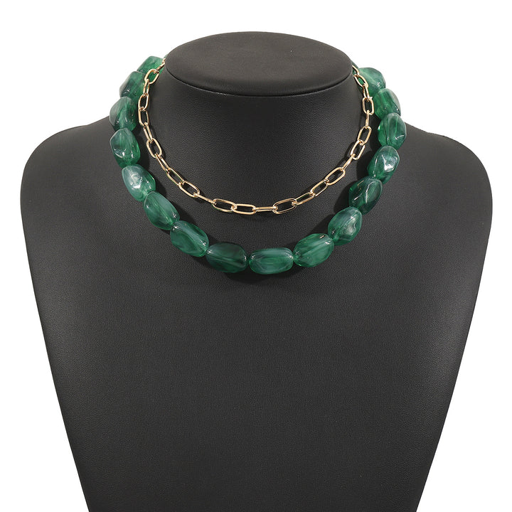 beaded stone necklace with gold chain detail - LUNABU