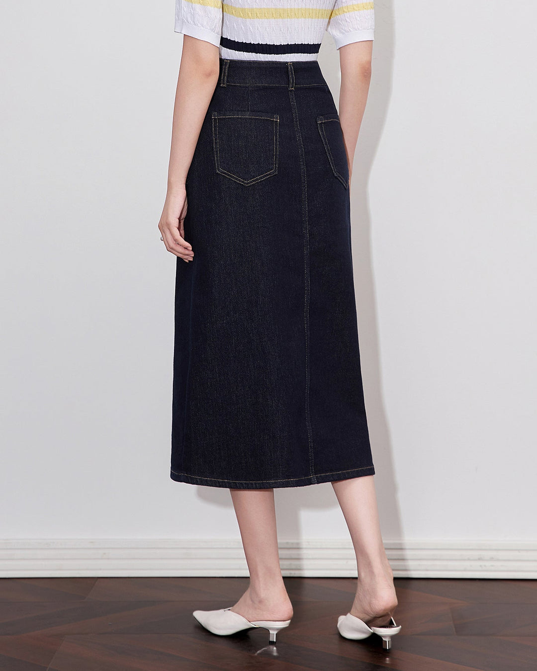 high-waisted denim skirt with front patch pockets – DANAX