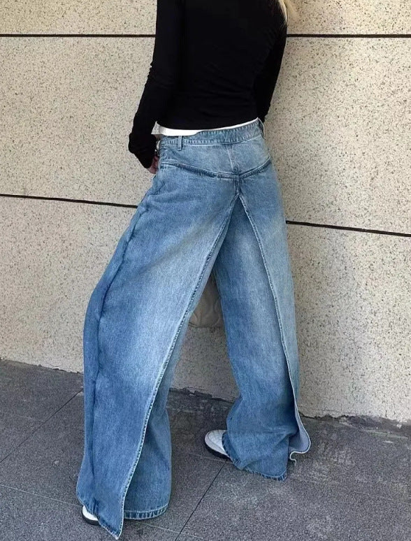 washed wide-leg denim with sculpted back seams – VELIN