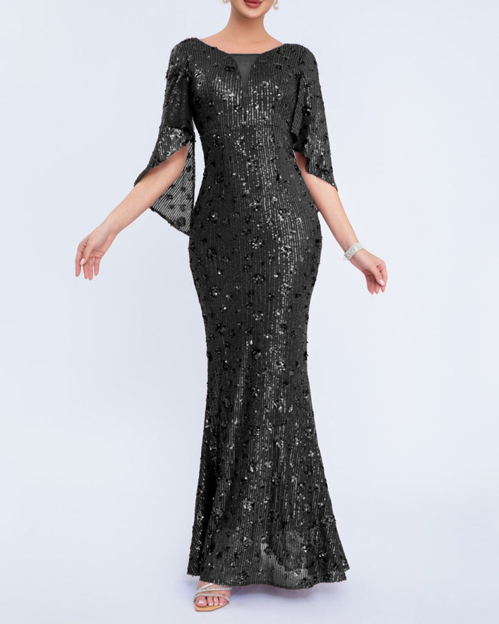 Geplooide top met uitlopende mouwen en maxi-rok set met tailleband – Rosiny 