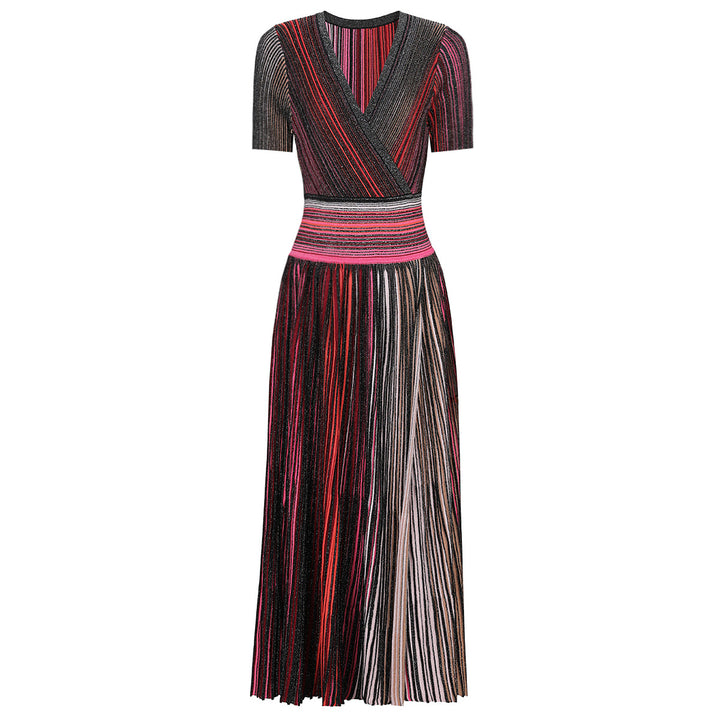 short sleeve knit dress with multicolor pleated skirt – ASTRIDIW