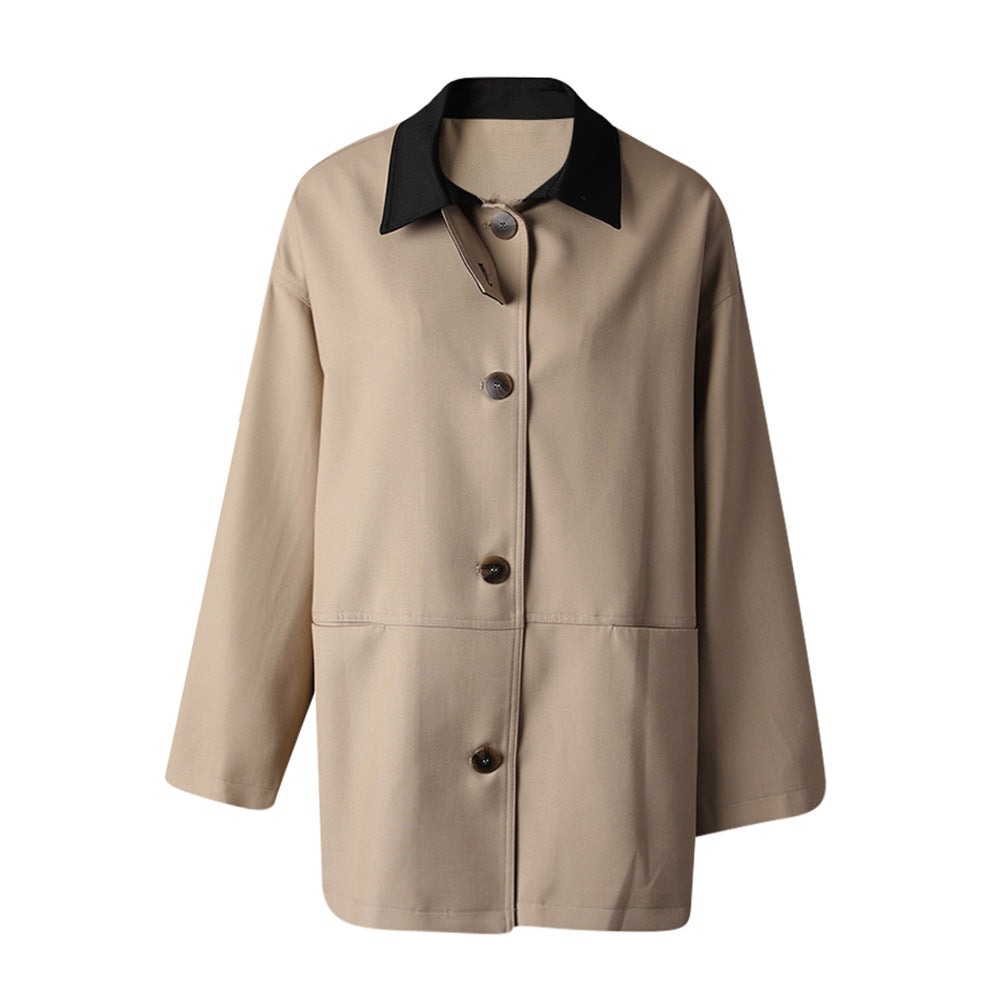 button-front minimalist jacket with contrast collar – KIVAA