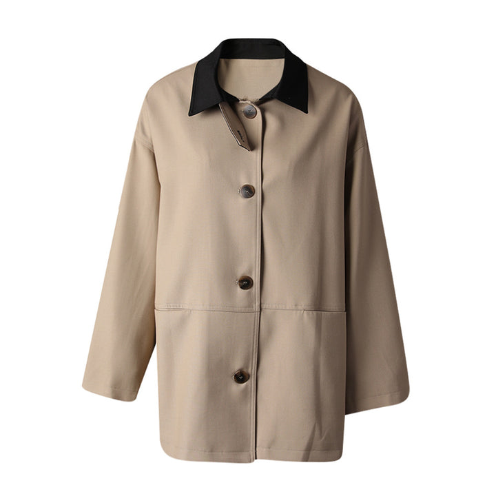 button-front minimalist jacket with contrast collar – KIVAA
