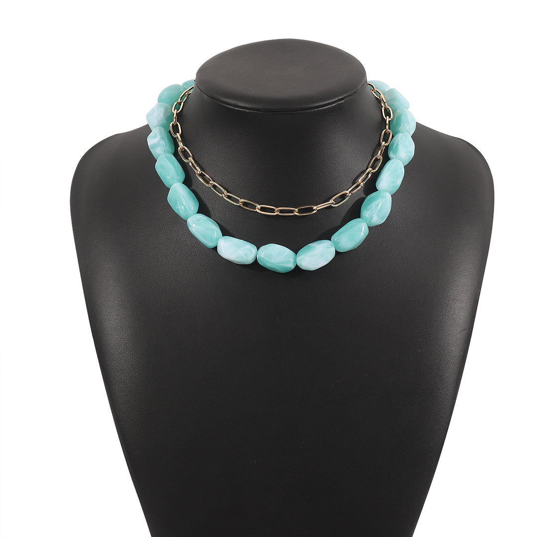 beaded stone necklace with gold chain detail - LUNABU