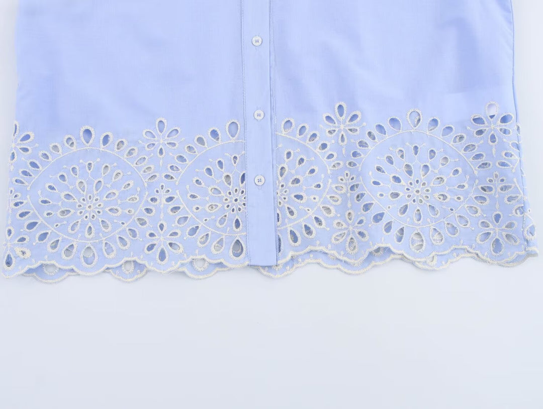 button-down blouse with embroidered hem – AZURA