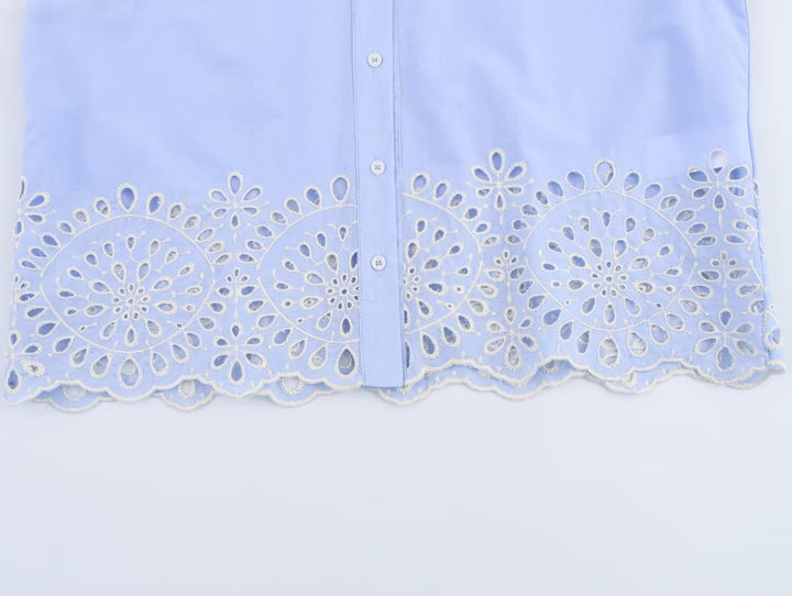 button-down blouse with embroidered hem – AZURA