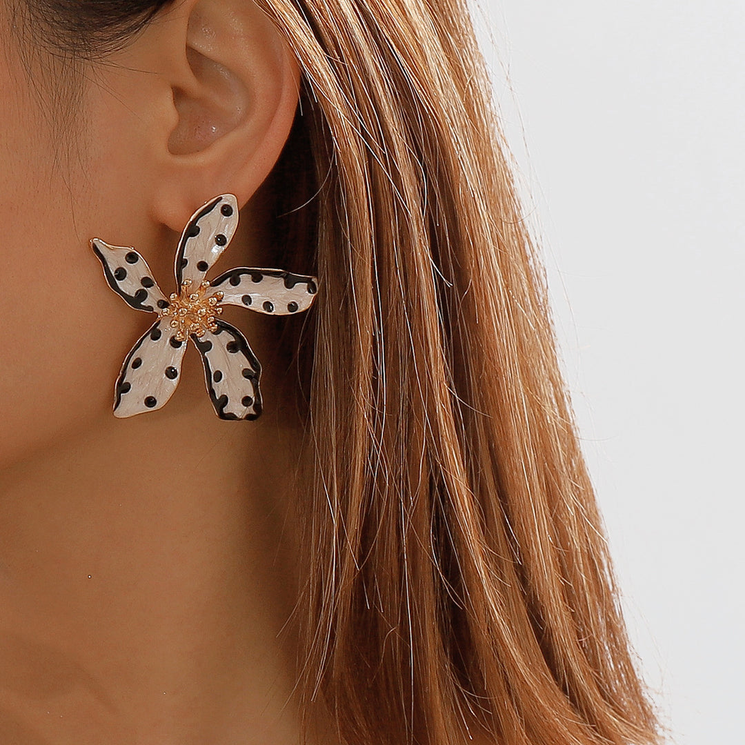 polka dot enamel flower earrings with gold accents - NOVAXI