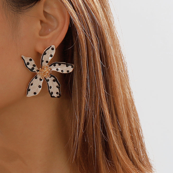 polka dot enamel flower earrings with gold accents - NOVAXI