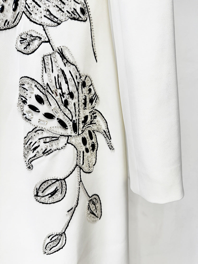 Long-Sleeve Column Dress with Floral Embroidery – ELIORA