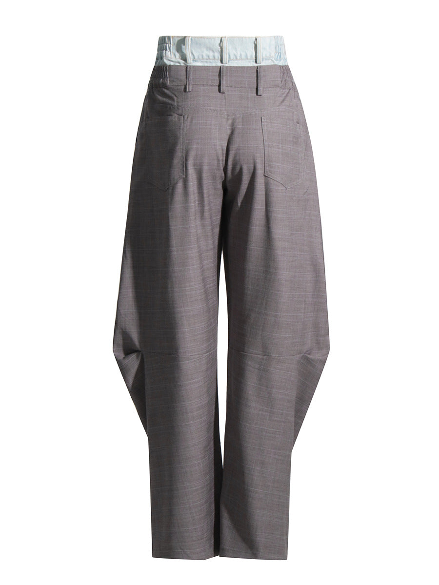 بنطلون أنيق متعدد الطبقات بخصر عالٍ وحزام خصر من الدنيم - كايدن