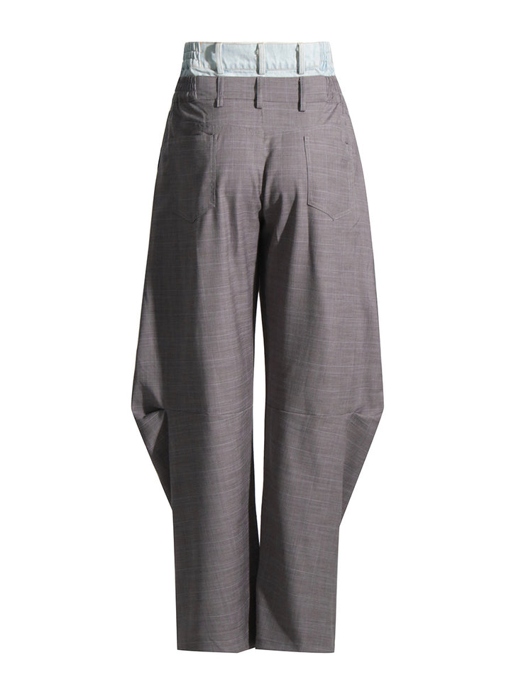 بنطلون أنيق متعدد الطبقات بخصر عالٍ وحزام خصر من الدنيم - كايدن