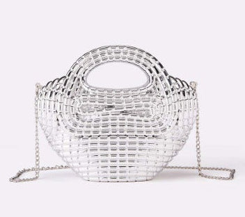 metallic sculpted handbag with curved handle – AURANIV