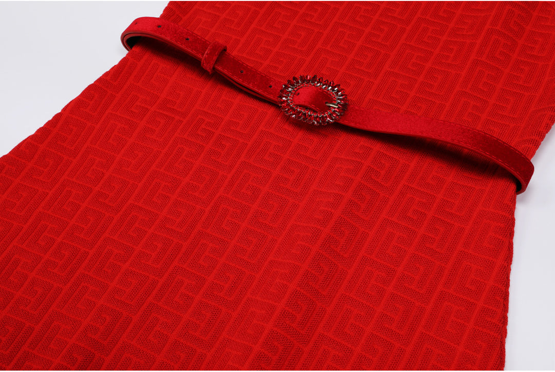 knitted two-piece dress set with logo pattern – CAMILA