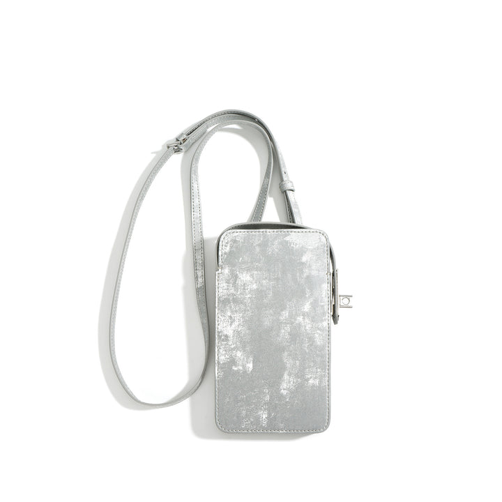 metallic crossbody phone bag with adjustable strap - AURAVKLI