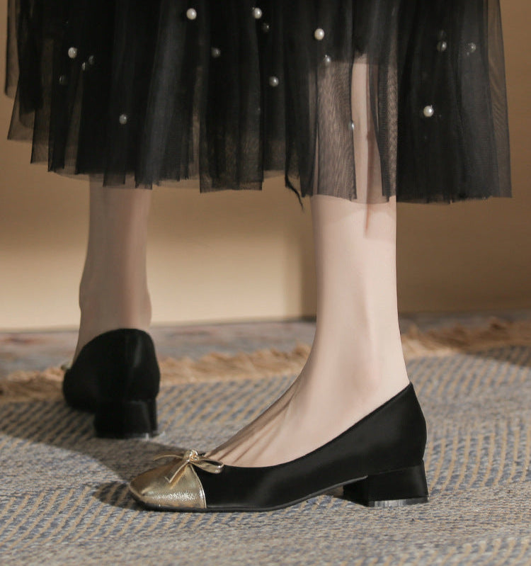 low block heel pumps with metallic bow accent - NORARLO