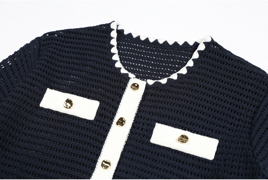 بلوزة كارديجان كروشيه مع حواف متباينة - سيلينيكا