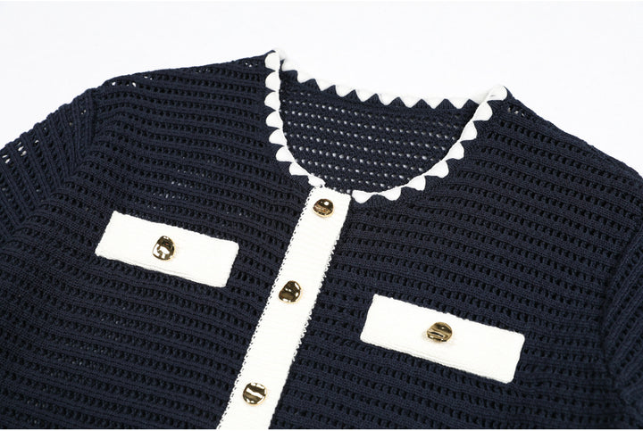 بلوزة كارديجان كروشيه مع حواف متباينة - سيلينيكا