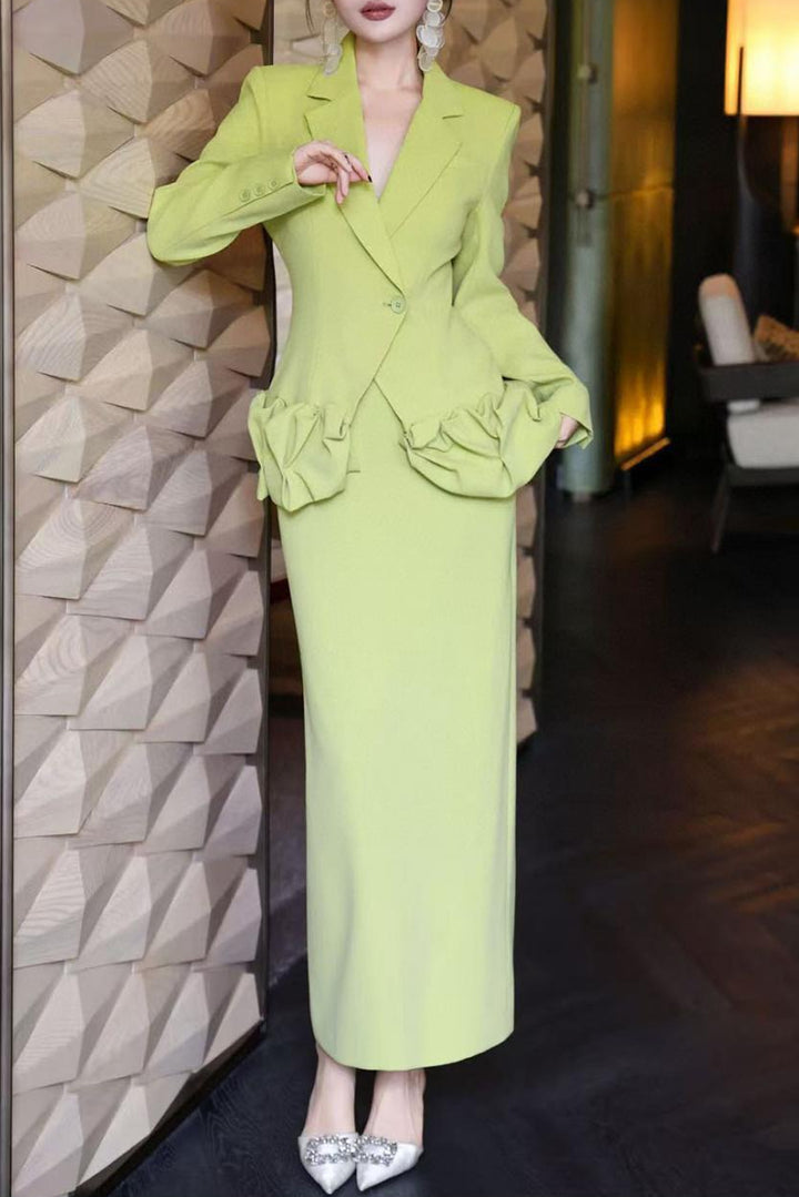 peplum blazer dress with sculpted ruffle hips – LIMEA