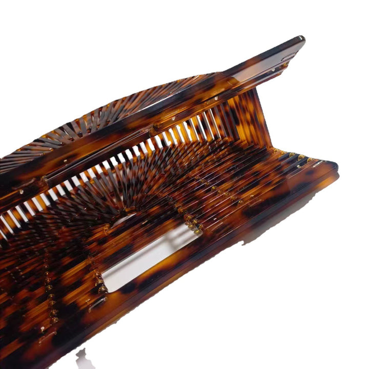 geweven rieten draagtas met dubbele leren handvatten – LÉONIE 