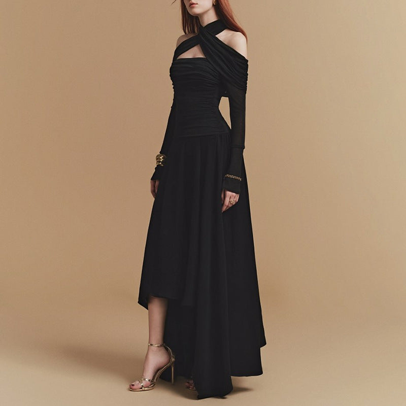 Geplooide top met uitlopende mouwen en maxi-rok set met tailleband – Rosiny 