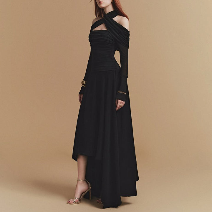 Geplooide top met uitlopende mouwen en maxi-rok set met tailleband – Rosiny 