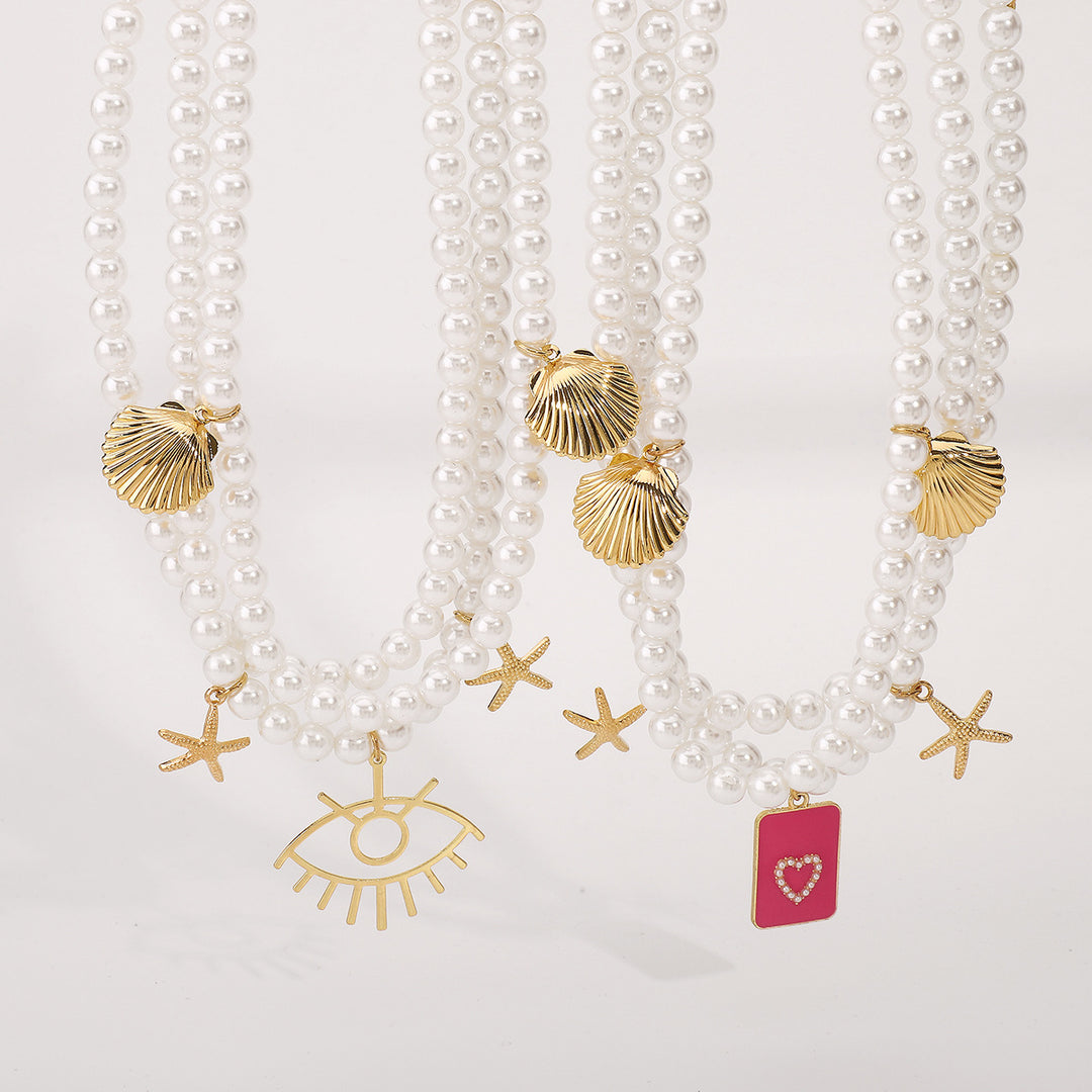 layered pearl necklace with sea charms & statement pendant - SIRENARI