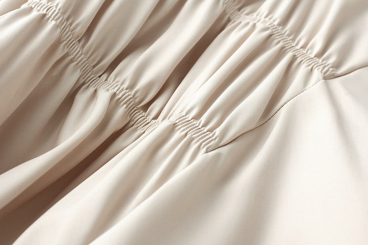 asymmetric ruched midi skirt with draped panels – SOLENE