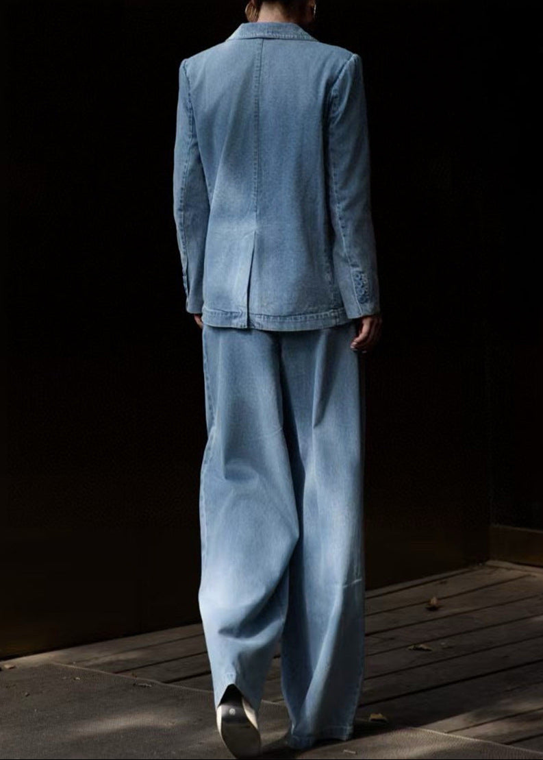 vintage denim blazer with wide-leg trousers – LEXA