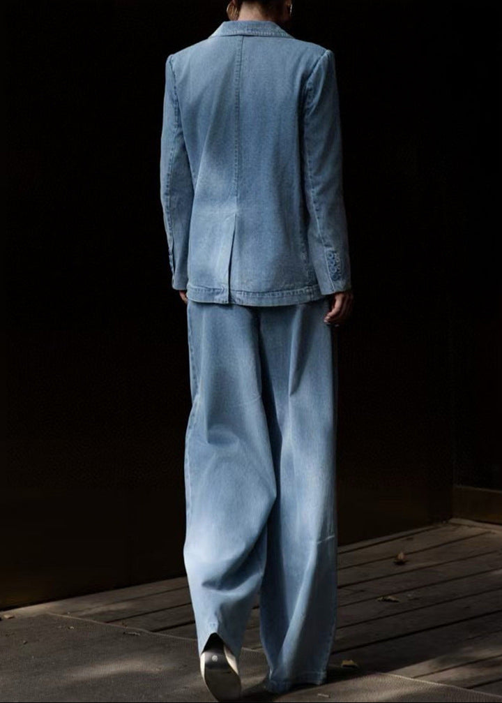 vintage denim blazer with wide-leg trousers – LEXA