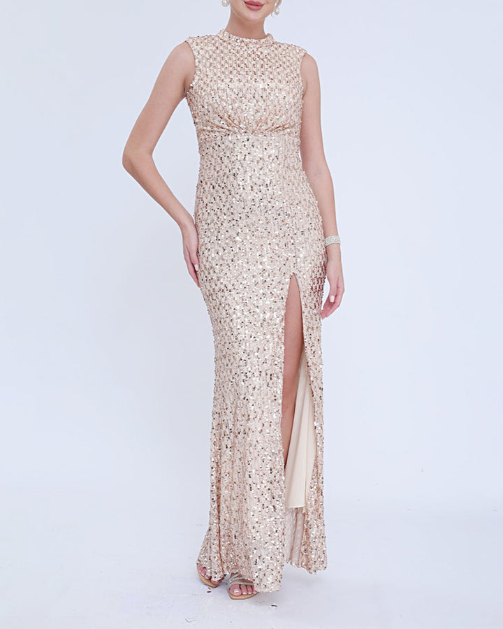 Geplooide top met uitlopende mouwen en maxi-rok set met tailleband – Rosiny 