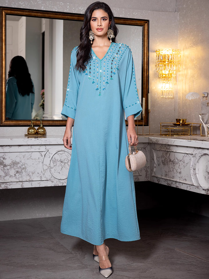 straight column dress with beaded neckline - RAYAXI