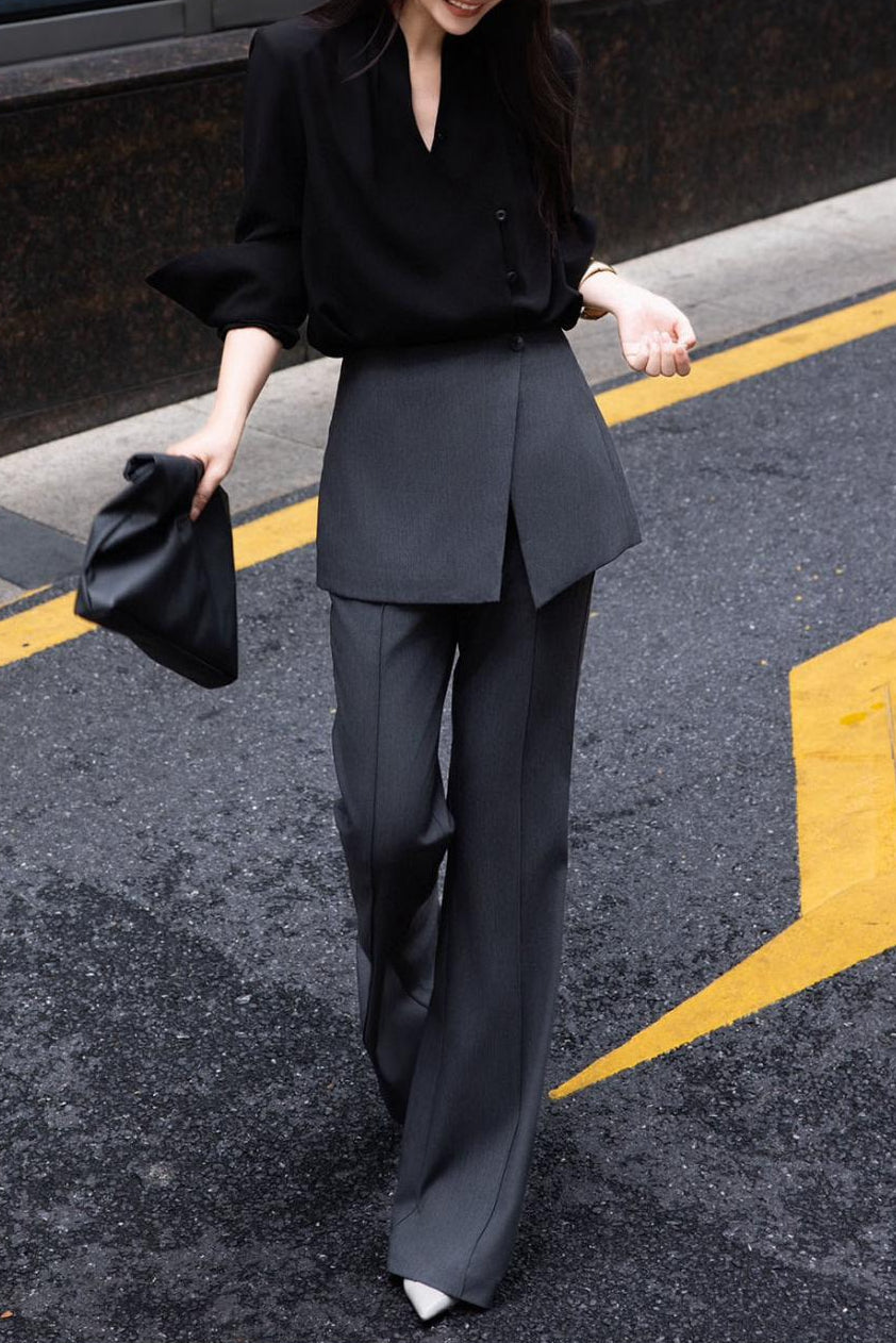 tailored wide-leg pants with layered front skirt panel – ARIA