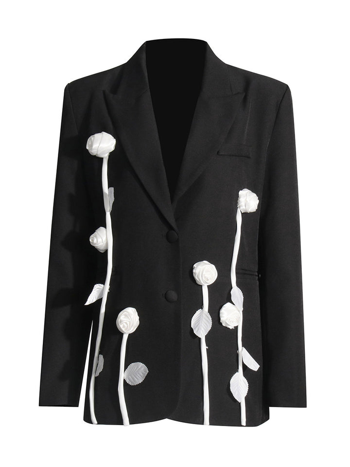 floral appliqué tailored blazer with 3D roses – NOIRB